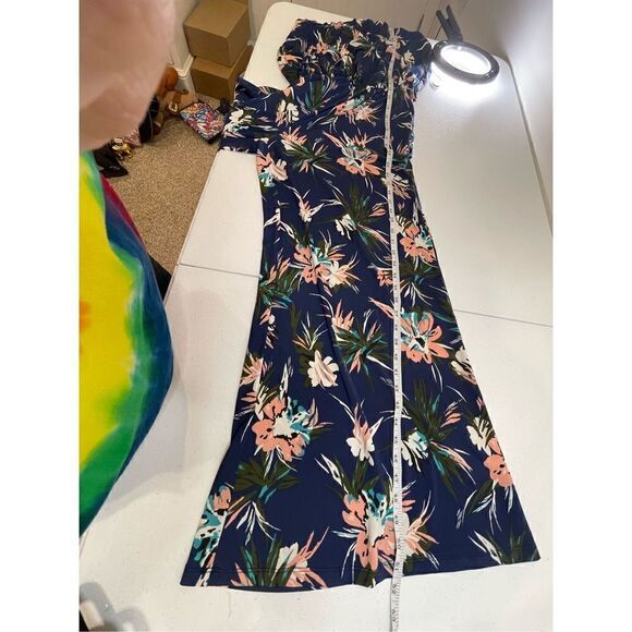 Women’s floral Large jumpsuit Sandiva blue strapless wide leg - Picture 5 of 6